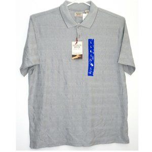 Hudson River Platinum Gray Striped Men's Polo Shirt Large